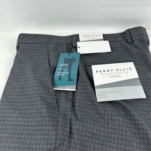 Perry Ellis Portfolio Essentials Men's Slim-Fit Stretch Pants - Charcoal-30x32 - Afbeelding 3 van 7
