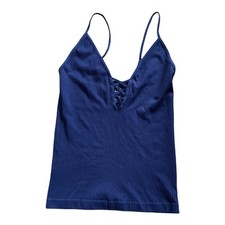NWOT Free People Intimates Strappy Ribbed Knit Tank Top Cami Blue Size Medium