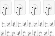 Adhesive Hooks Kitchen Wall Hooks - 24 Packs Heavy Duty 24Lb(Max) Nail Free Tran