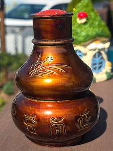 Vintage Chinese Pewter Tea Caddy Gourd Hulu Shape