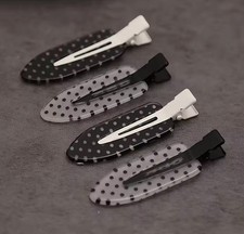 Polka Dot Hair Clips - Black  White Acrylic Non-Slip Styling Clips Set of 4 