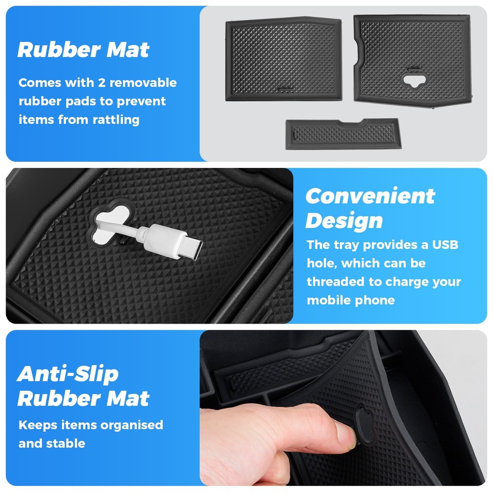 AJT DESIGN Center Console Organizer Tray For Toyota Tundra (2022+) & Sequoia (2023+) | 2-Piece Anti-Slip Tray Liner - Black