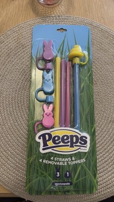 Peeps Multicolor Plastic Straws with Removable Toppers, Set of 4