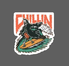 Grim Reaper Surfing Sticker Beach Waterproof Bones Skeleton Ocean Gift NEW