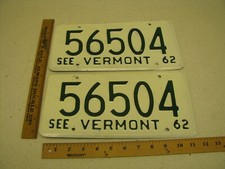 1962 62 Vermont VT License Plate PAIR SET #56504