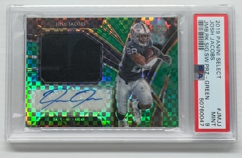 Josh Jacobs Panini Select Jumbo Rookie Signature Swatch Prizm #JMJJ Green