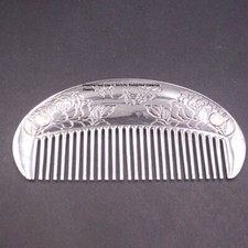 Pure S999 Fine Silver 999 Comb Carved Flowers Healthy Hair Comb 3.8inch 47-48g