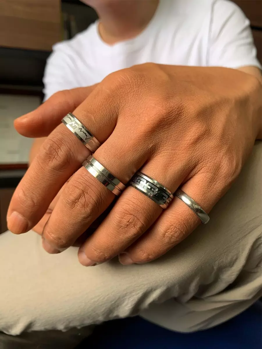 Anillos de Titanium En Plata S925 Sortijas Para Hombre Joyeria