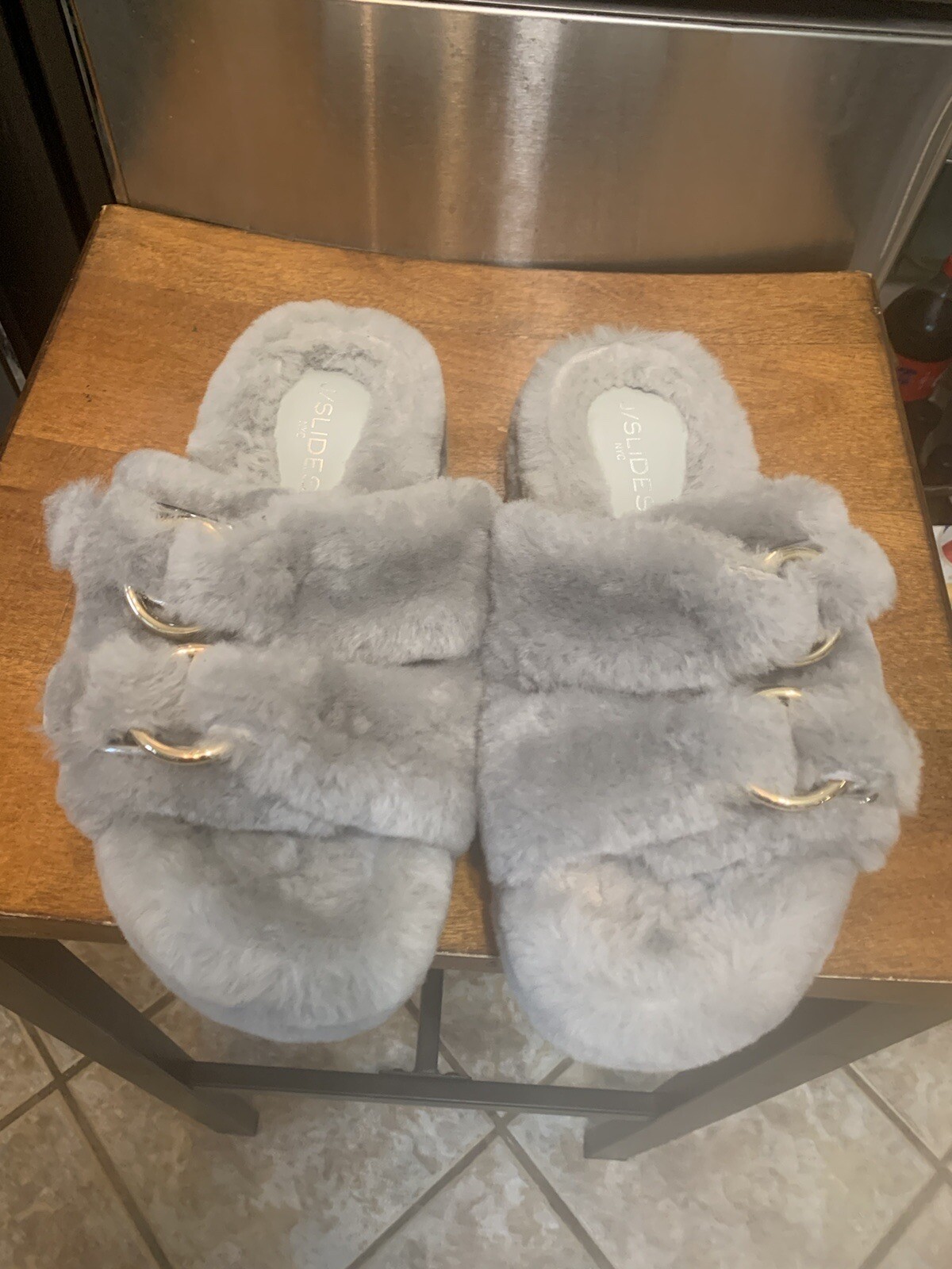 PANTOFOLA D’ORO J Slides NYC sandali ciabatte grigio furia con fibbie oro e argento misura 8m