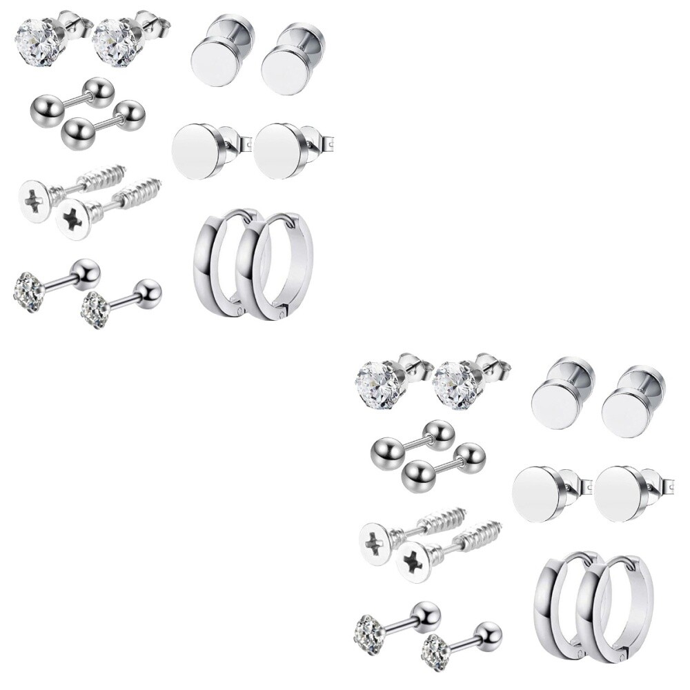 14Pcs Male Ear Piercings Stainless Steel Cartilage Earrings Black Stud