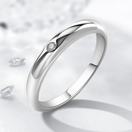 3.4mm Width Smooth Band 925 Silver Womens Wedding 2.1mm Round CZ Ring Size 4-9.5 - Picture 12 of 14