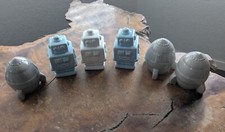 Retro Ceramic Blue Robots And Gray Spaceships Boho Set Of 6