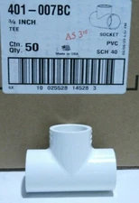 Lot of 50  LASCO 401-007BC 3/4" Socket PVC Tee Schedule 40 Plumbing Fittings