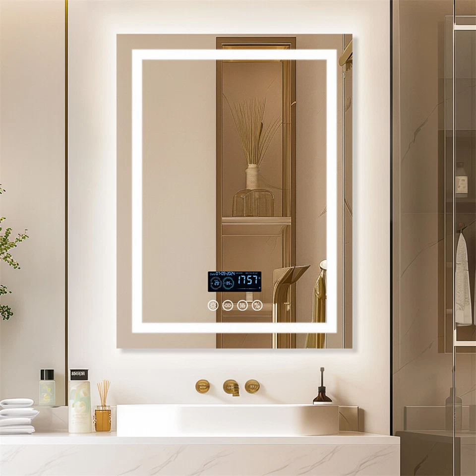 Badezimmerspiegel mit Beleuchtung Bluetooth Uhr Touch Antibeschlag Dimmbar - Bild 3 von 4