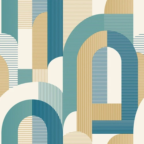 Non-woven wallpaper graphic pattern retro arches white blue tan MN3612 (€5.20/1sqm)