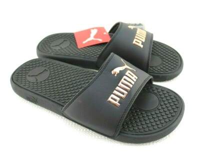 New PUMA Cool Cat Size 10 Black with Copper Cat Logo Women Slide Sandals
