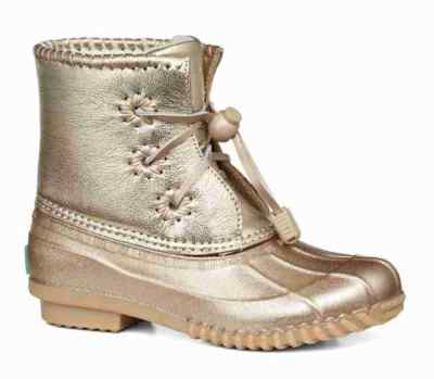  Jack Rogers Girls MISS CHLOE Rain Boots Glitter Platinum Gold Leather Shoes 13
