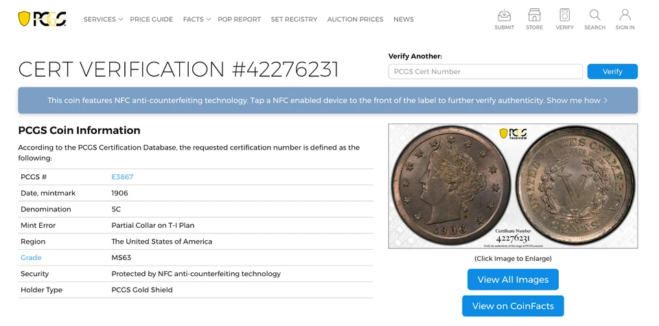 ¡Llantas gigantes MS63 1906 PCGS! Planchet Tipo 1 - ¡Dramático Error RARO! Liberty Nickel Foto 2 de 3