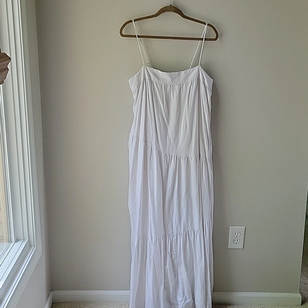 OFF WHITE Maxi abito donna Abercrombie & Fitch misto lino bianco sporco taglia large alto