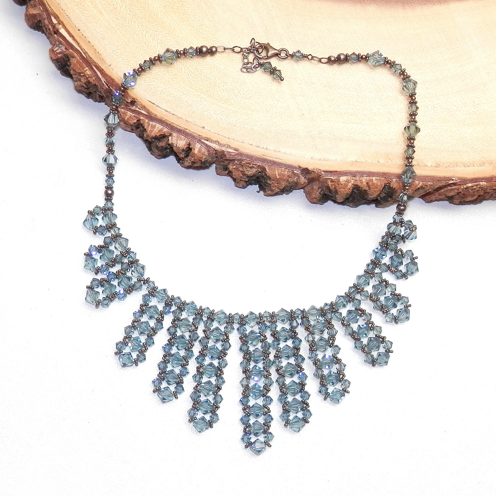 Vintage Solid Sterling Silver 925 Clear Blue Bead… - image 1