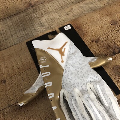 Nike Jordan Football Gloves Mens Size Medium White Gold Vapor Knit