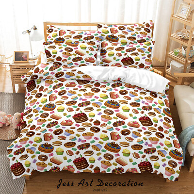 3D Cake Food Cartoon Colorful Quilt Cover Set Duvet Cover Bedding Pillowcases