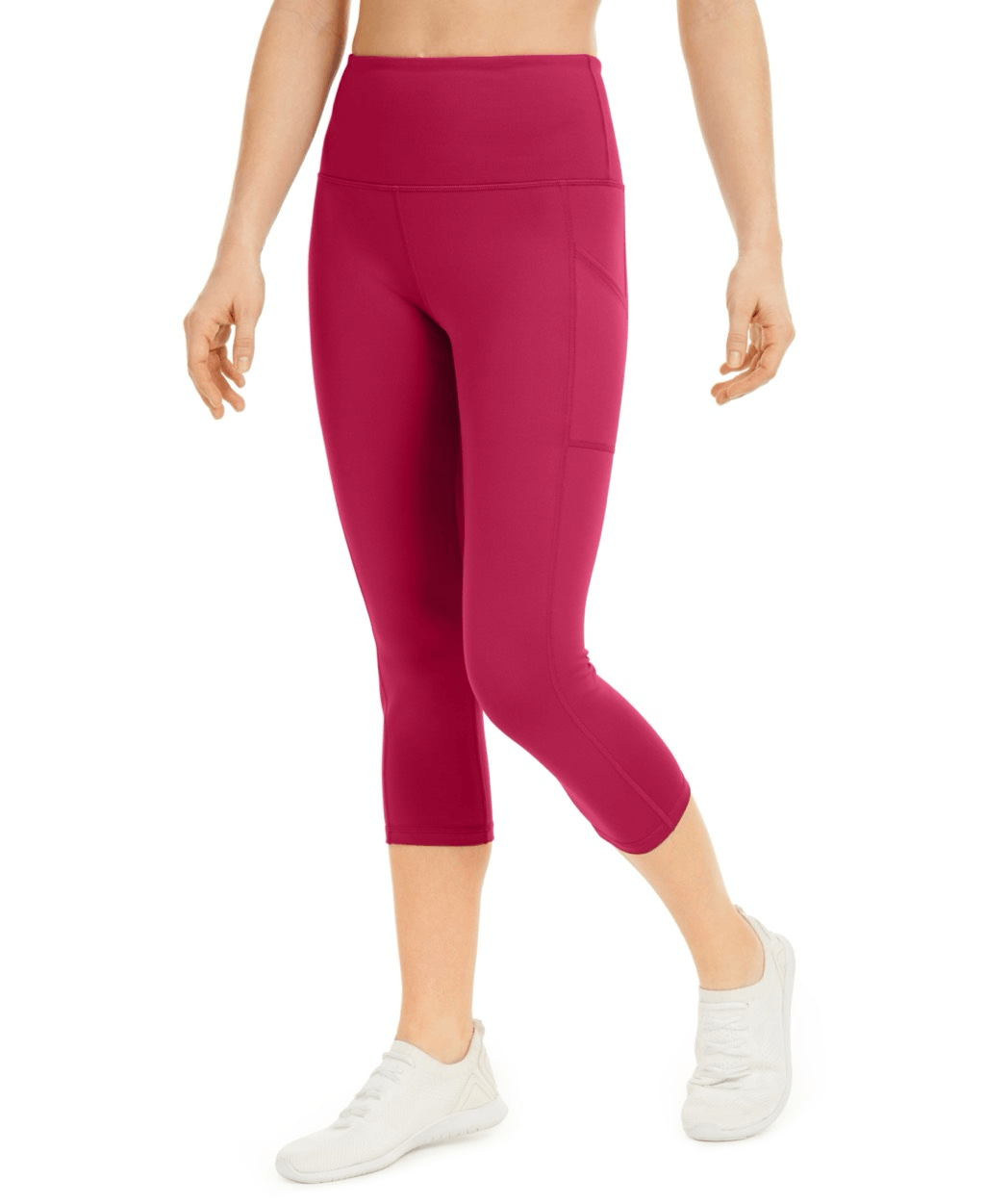 ID Ideology Women's High-Rise Compression Cropped Leggings with Side Pockets in Pink