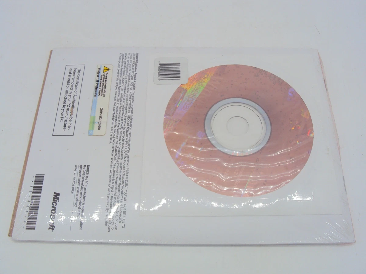 New Microsoft Windows XP Professional DVD Disc Includes Services.