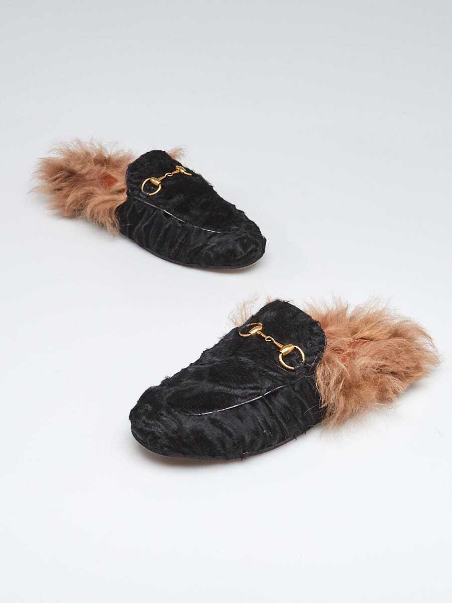 Gucci Black Shearling and Fur Princetown Mule Flats Size 4.5/35 | eBay