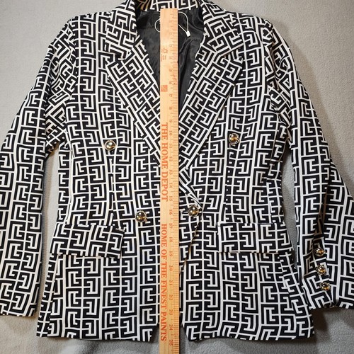 I Too Italy Women's Blazer Black White Geometric NWOT Single Button Small - Picture 6 of 7