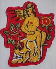 Skull Lady Love Flower Peace Wind Cut Out Est. 4" Embroidery Applique Patch