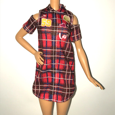 Barbie Doll Clothing Fashionistas #113 Red Love Plaid Shirt Dress