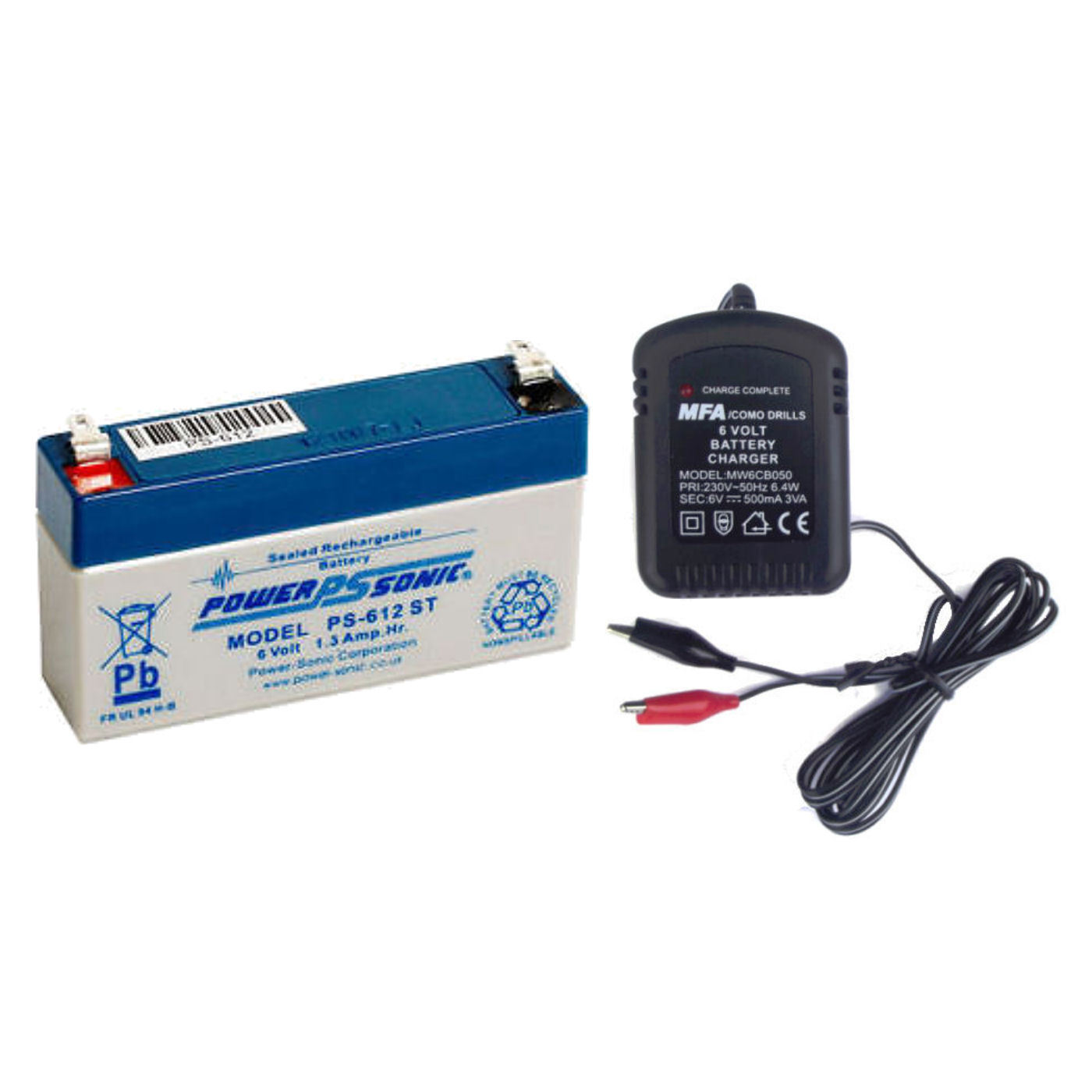 Rechargeable Battery 6 Volt Sealed Lead Acid 1.3AH 6V1.3 & 6 Volt Mains Charger