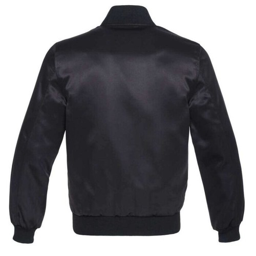 Giubbotto Bomber Uomo Nero Raso Vintage Nero Varsity Lettermen Giacca Raso - Foto 4 di 4