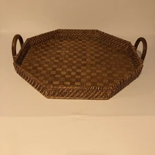 Vintage Mid Century Modern Large Split Wood Woven Tray