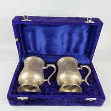Vintage Pair Of Cased Middle Eastern Style Metal Tankard Mugs