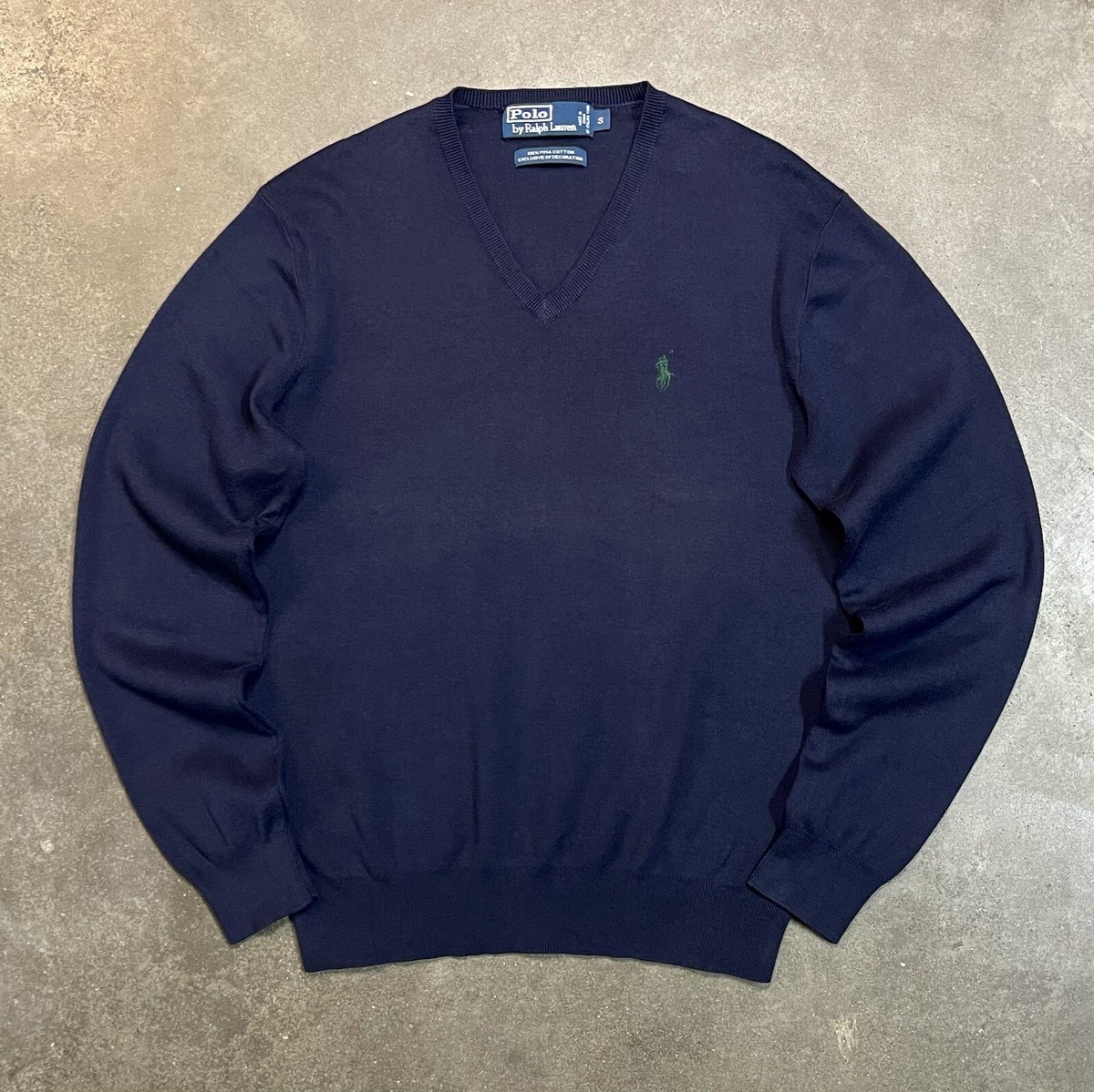 Vintage Polo Ralph Lauren Navy V-Neck Cotton Sweater Men's S