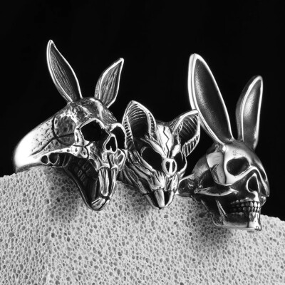 Sculpt Rings  Rabbit Bat Bunny Man Skull Stainless Steel Men Punk Ring - Gothic