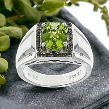 Peridot Gemstone With 925 Sterling Silver Groom Ring For Men's #AL977