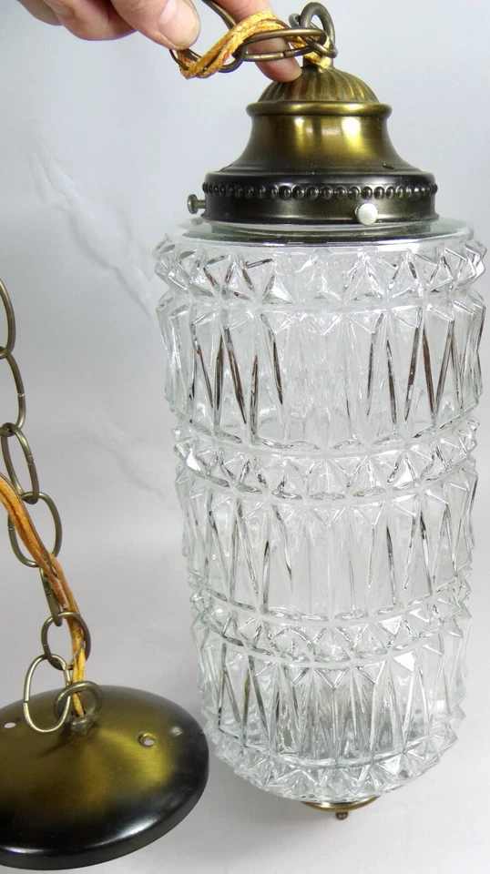 Vtg Ceiling Light Fixture Pendant Lamp Atomic Torpedo MCM Hollywood Regency 18x6 - Image 2 of 4