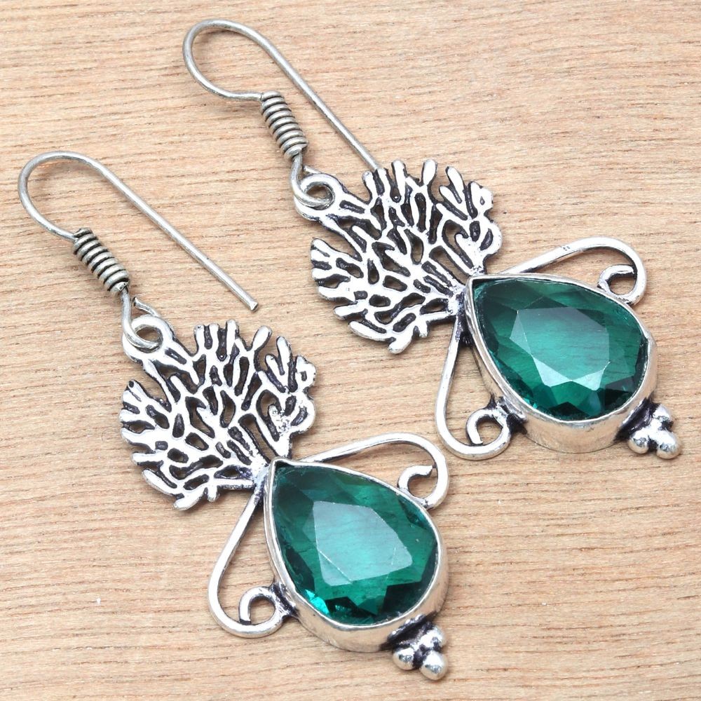 Chrome Diopside Gemstone Silver Earrings Handmade Gift For Her 1.5 Inches