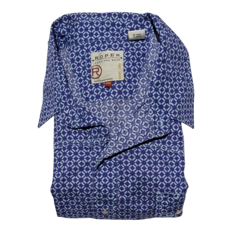 Camisa Western Roper Pearl Snap Para Hombre 2XL Manga Larga Púrpura Geométrica Rockabilly Foto 3 de 3
