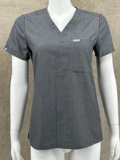 FIGS Scrub Top Womens XS Gray Catarina One Pocket V-Neck Medical Nurse Uniform
