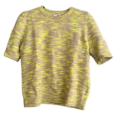 COS Alpaca Wool Blend Space Dye Short Sleeve Sweater Lime Green Taupe Medium - Image 1 of 4