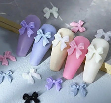3D Bow Multicolor Press-On Nails Long Coffin Full Cover Pre-Designed