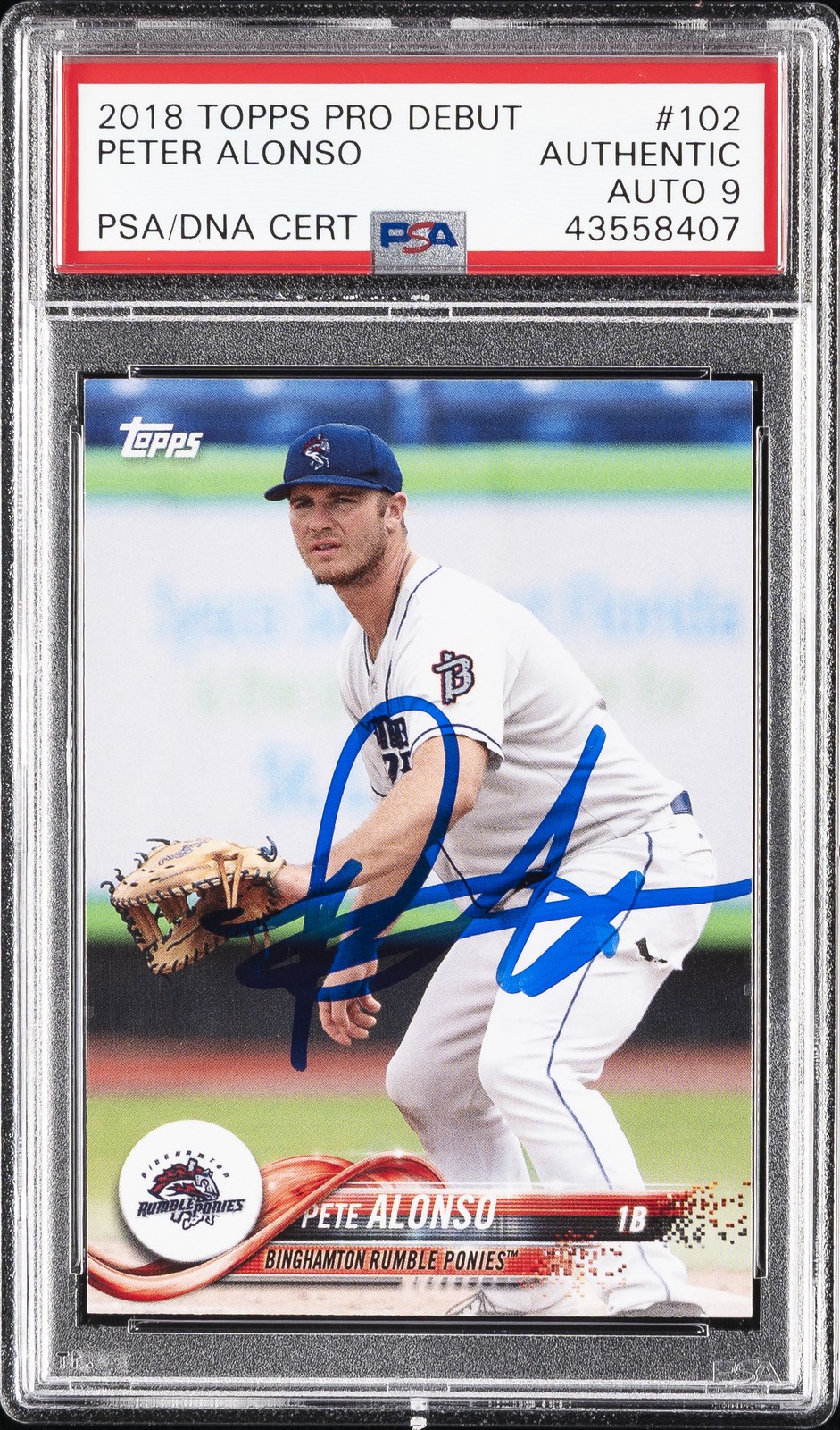 2018 TOPPS PRO DEBUT #102 PETE ALONSO PSA AUTHENTIC DNA AUTO 9 view 1
