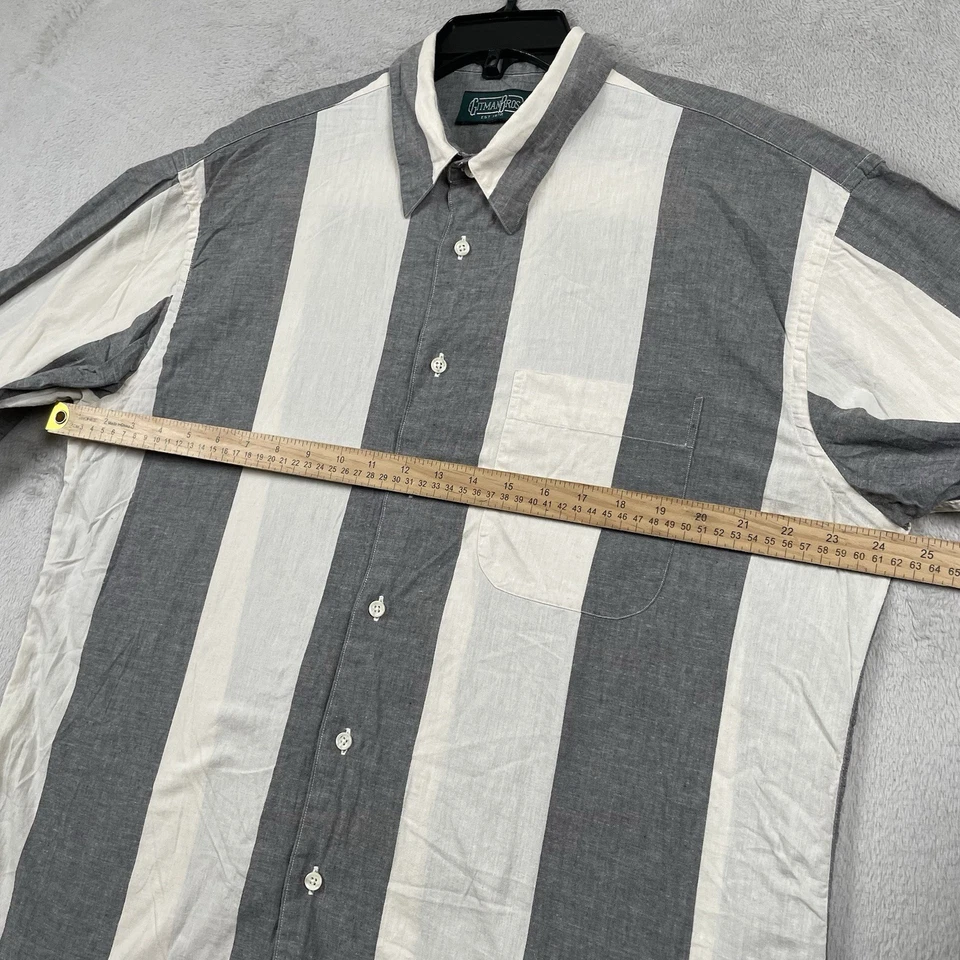 Gitman Bros Shirt Mens Large Gray White Striped Linen Blend Button Up USA Made - Image 4 of 4