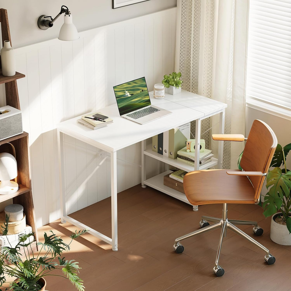 Desk with Storage Shelves, Small Computer Desk, 100 X 48 Cm, White ...
