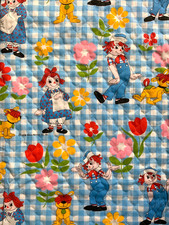 Vintage 1978 Raggedy Ann Andy FABRIC Blue Plaid Gingham Floral Quilted 45 BTY