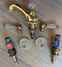 Vintage Price Pfister Society Finish Brass Crystal Windsor Widespread Faucet Set